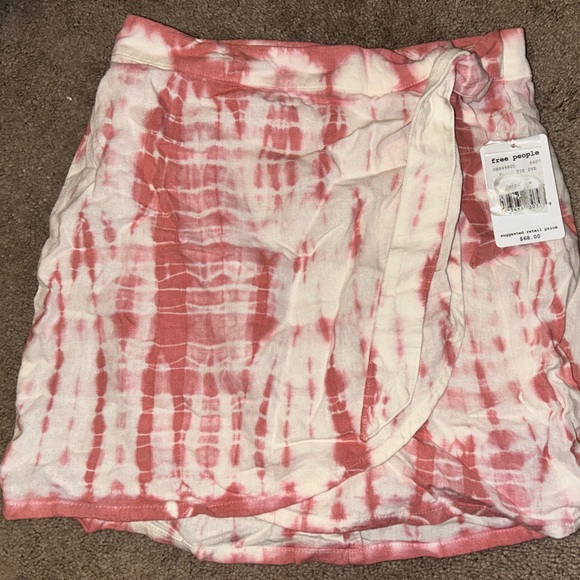 Free People Wrap Linen Skirt Pink Tie Dye - Picture 4 of 6
